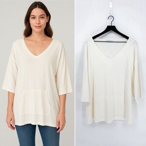 Bryn Walker 100% Cotton Minimalist V-Neck Tunic Top White Large